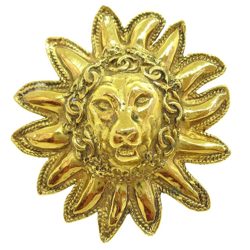 Chanel Lion Brooch Pin Gold 80055